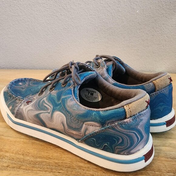 Twisted X Kicks Shoes Womens Size 7 Blue Gray Marble Canvas Moc Toe WCA0063 - Picture 4 of 12
